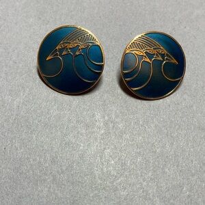 Vintage Laurel Burch teal celestial birds earrings